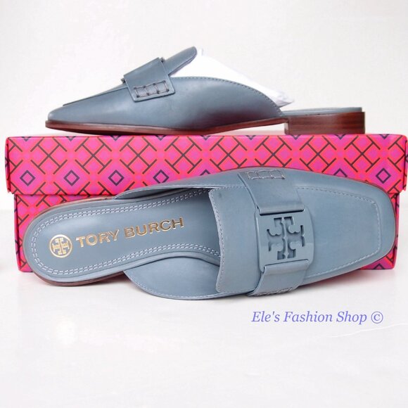 NIB Tory Burch Georgia Backless Leather Loafer Mule Blue US 7.5 8 8.5 AUTHENTIC - Picture 11 of 16